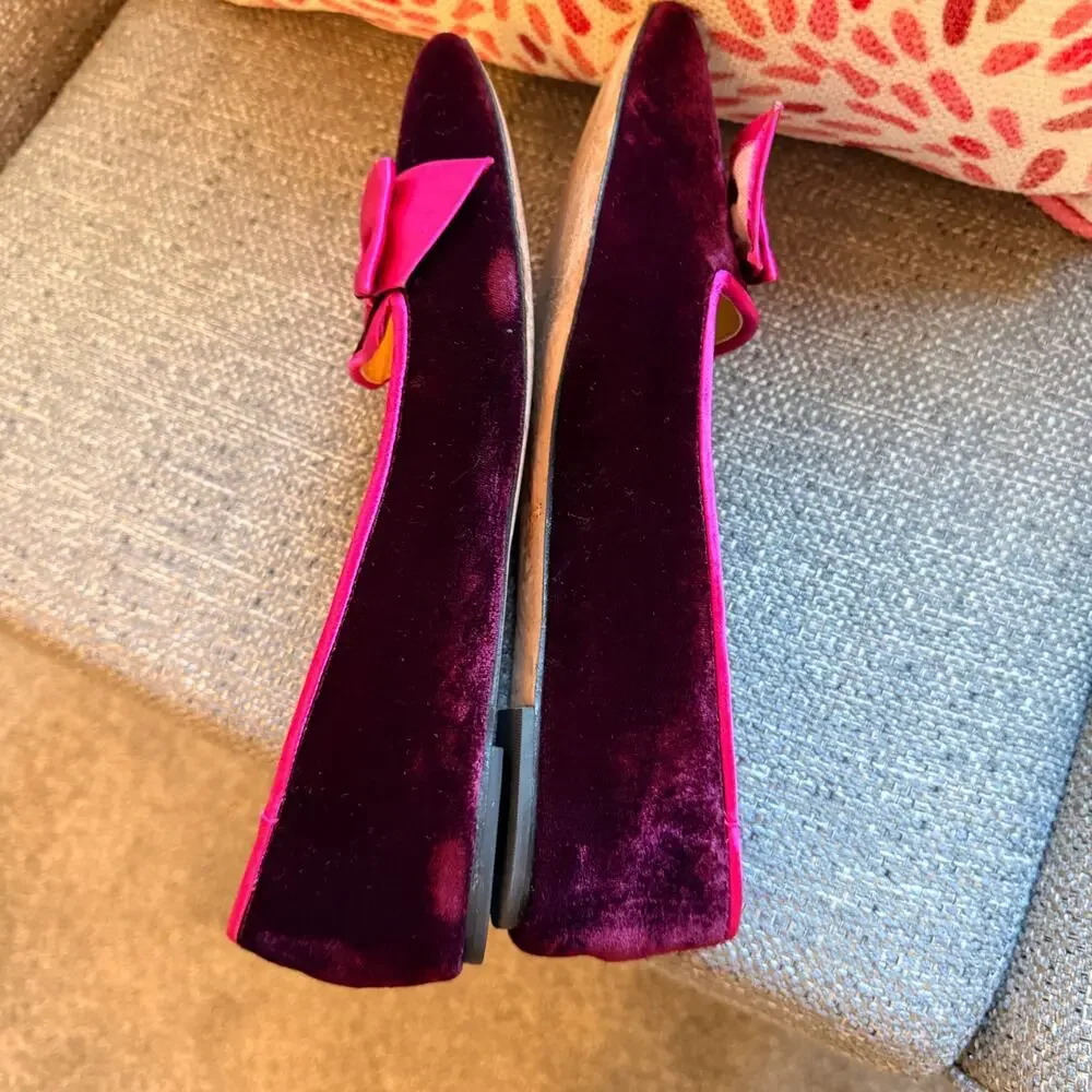 Kate Spade Astaire Velvet Loafer Bow Flat 9M Purple Fuchsia - Picture 6 of 8